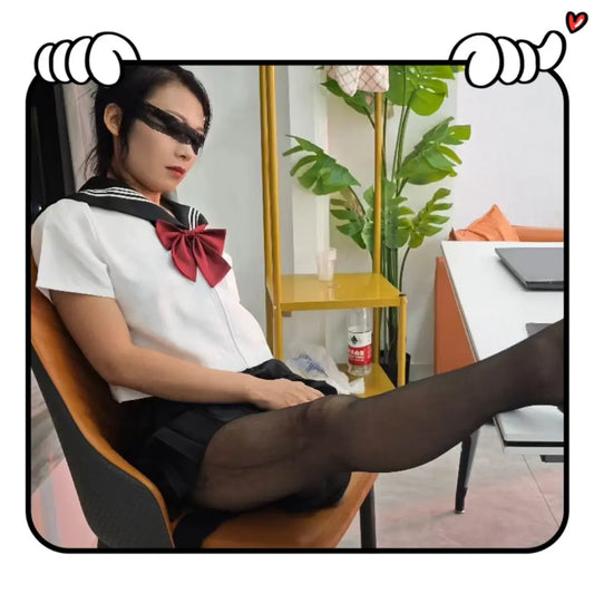 Ayla: Sak Amputee Girl - Sailor Suit Black Fishnet Stockings AmputeeClub