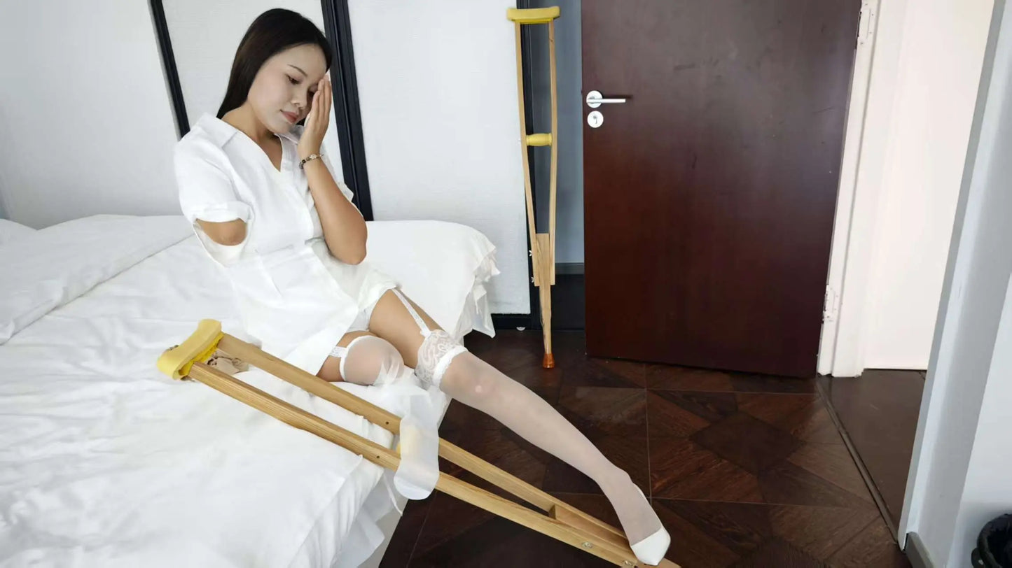 Abby: Ooe Amputee Girl - Wearing a white shirt and white high heels AmputeeClub