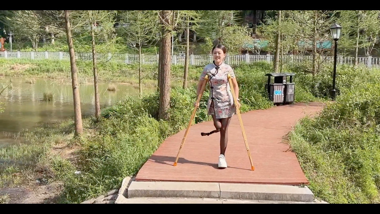 Amy: Sak Amputee Girl — Playing on crutches and wearing black stockings