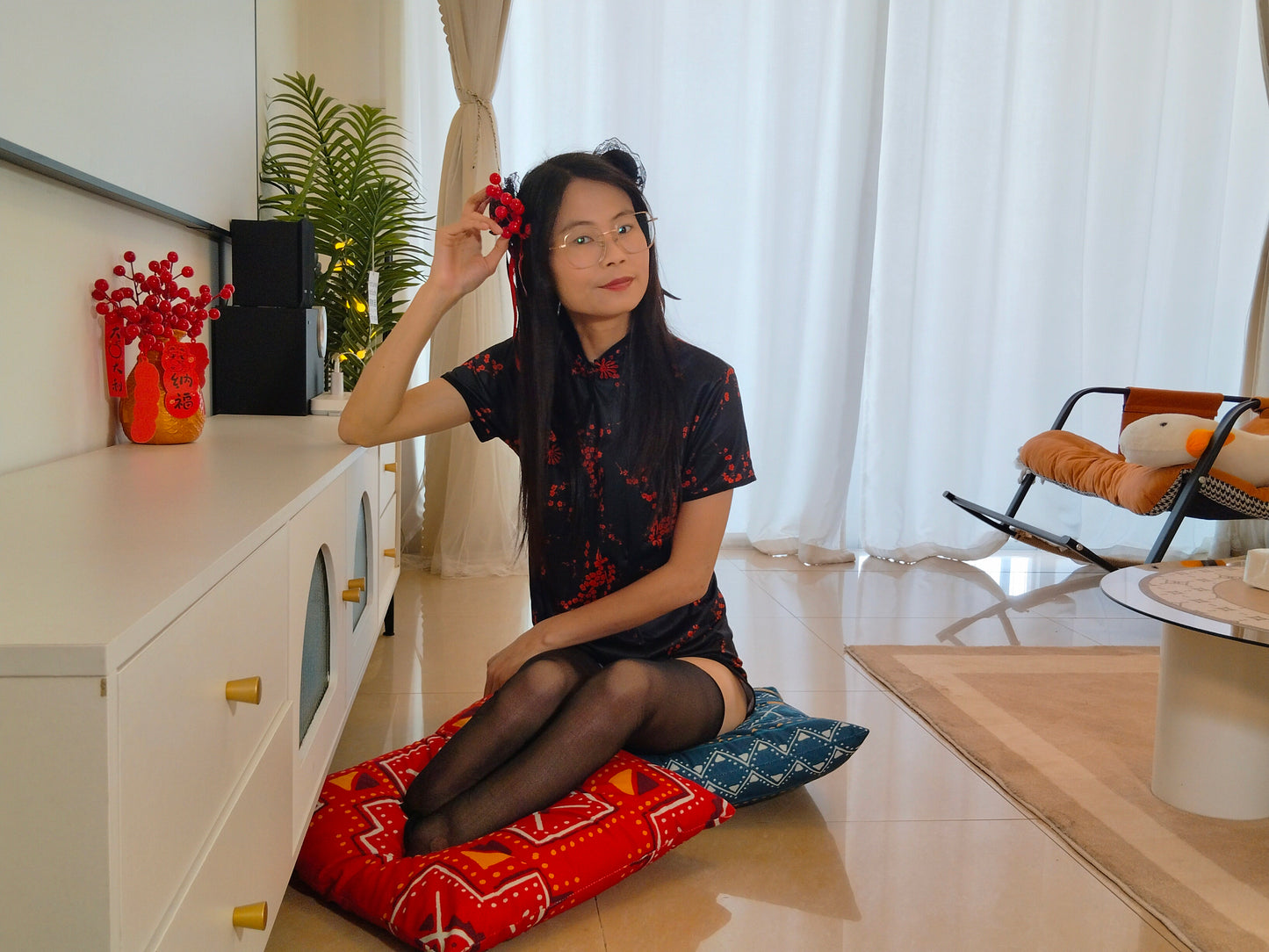 Hazel the DBK Girl - Legs without feet wearing black stockings