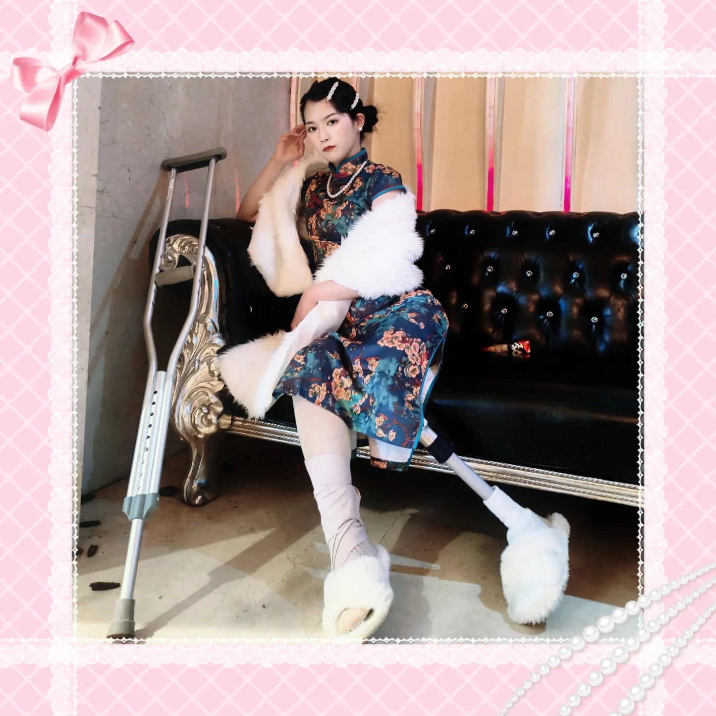 Alisa:Amputee girl wearing cheongsam AmputeeClub