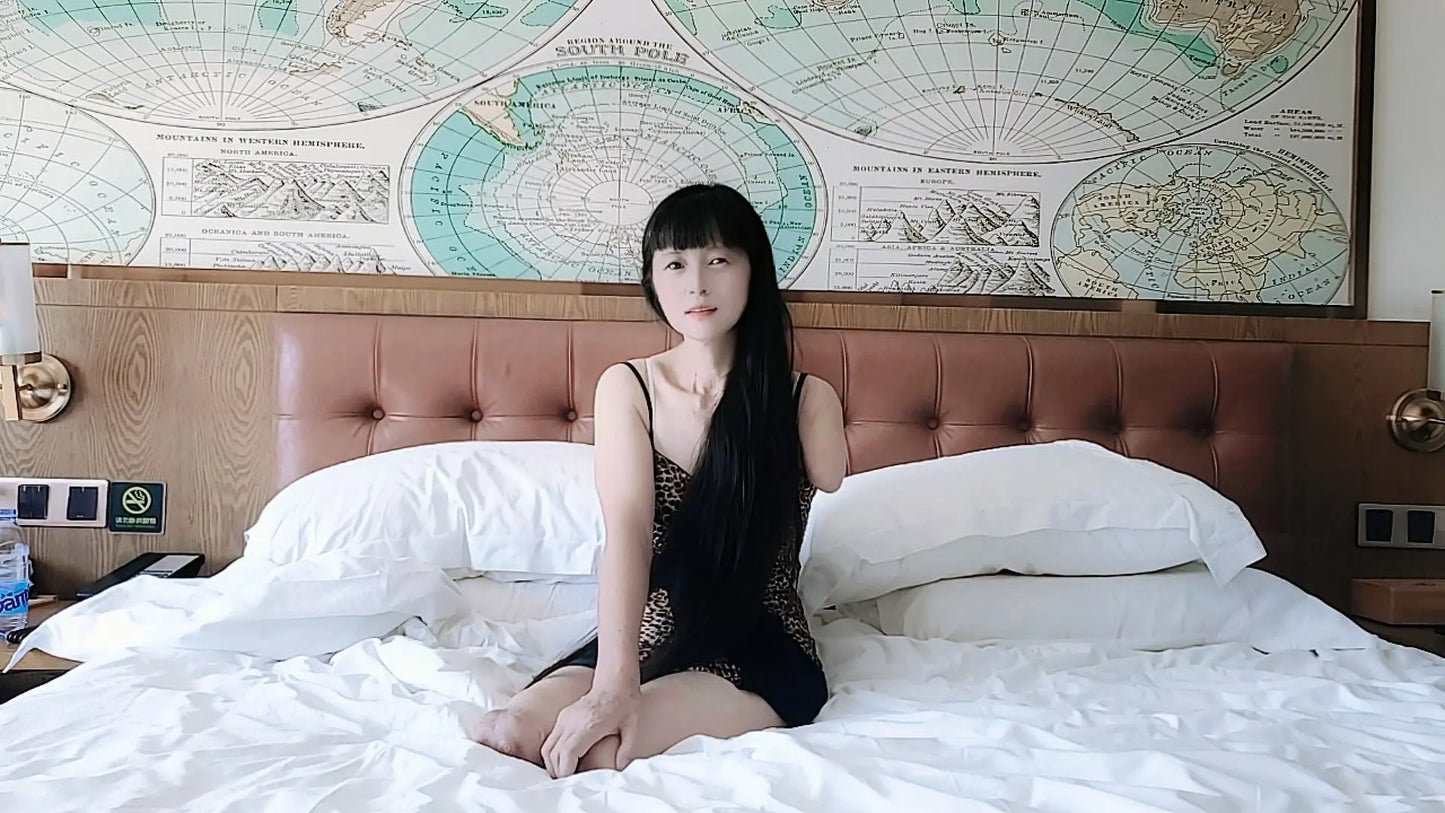Juli: Triple Amputee Lady's stockings and long hair AmputeeClub