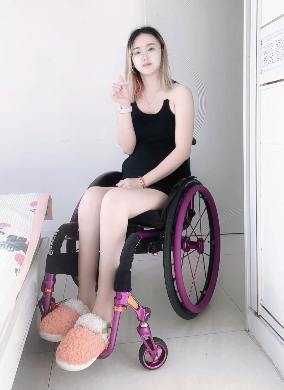 Zoe: Paraplegic Girl - Black stockings AmputeeClub