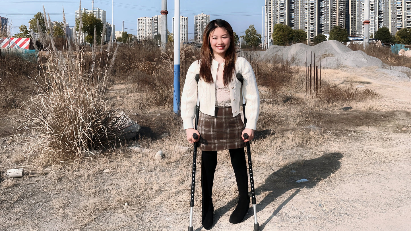 Miki: Polio Girl - Walking on a Pair of Benches AmputeeClub