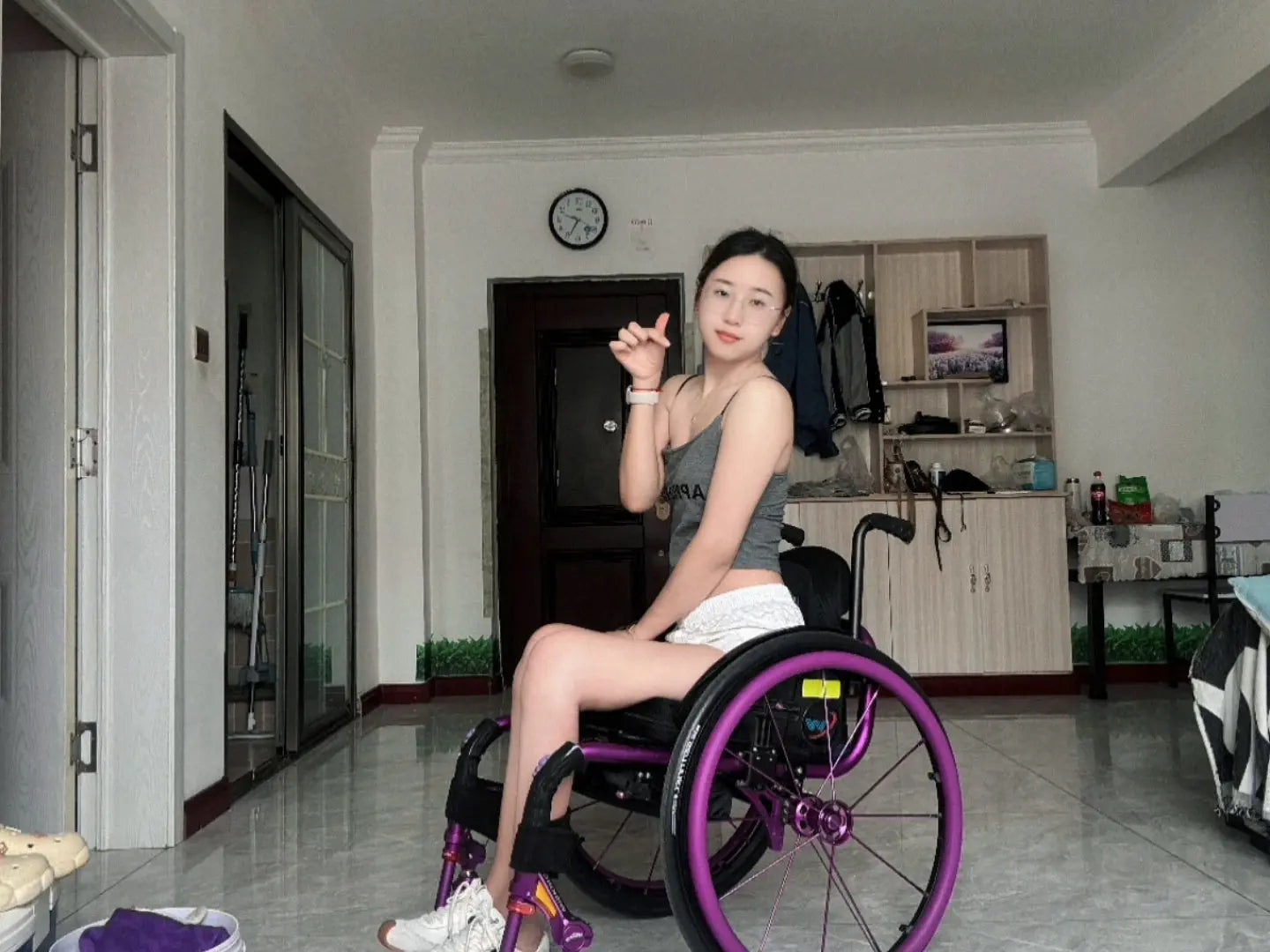 Zoe: Paraplegic Girl - Wearing Shoes and Socks AmputeeClub
