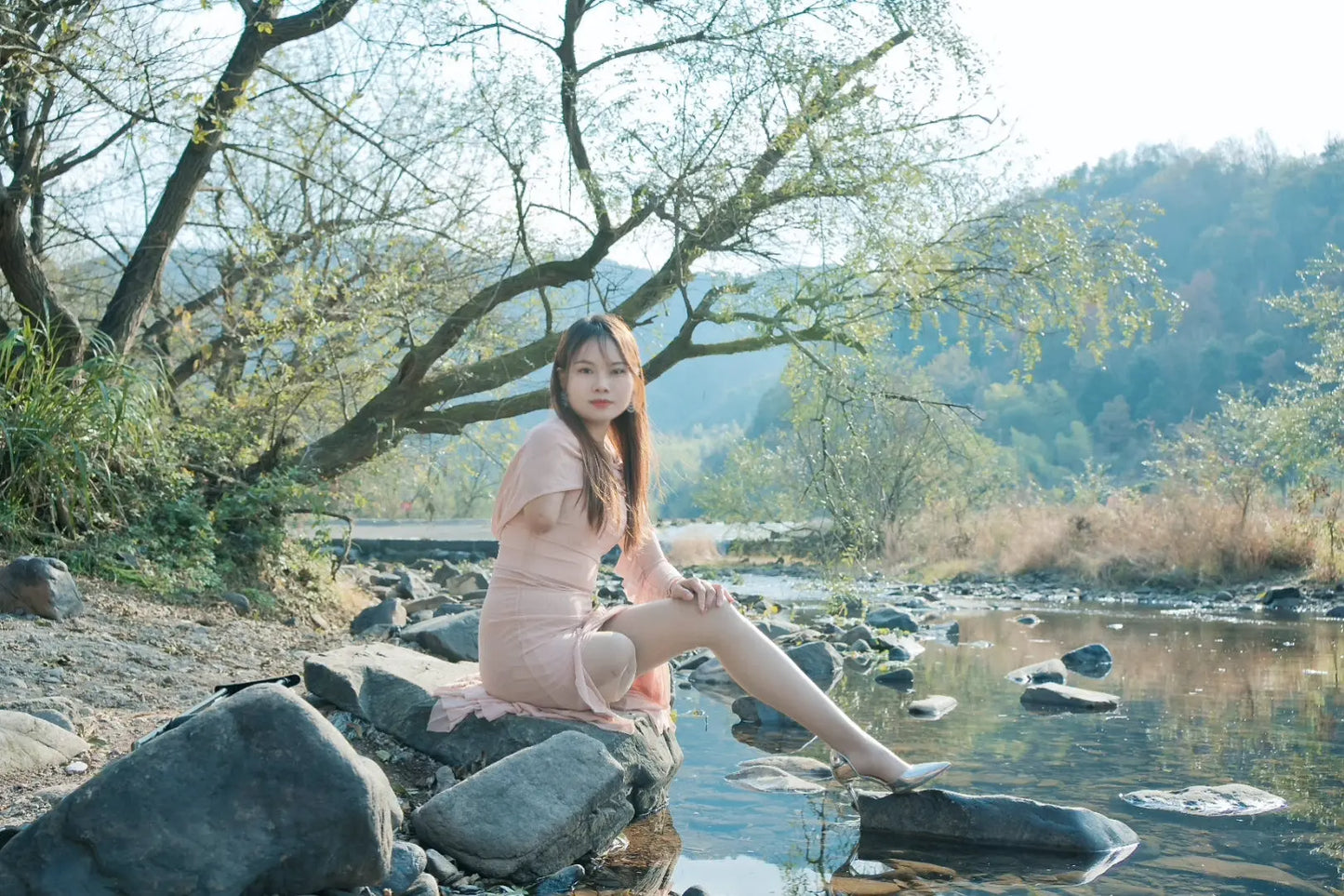 Abby: Ooe Amputee Girl - A girl wearing a pink long dress AmputeeClub
