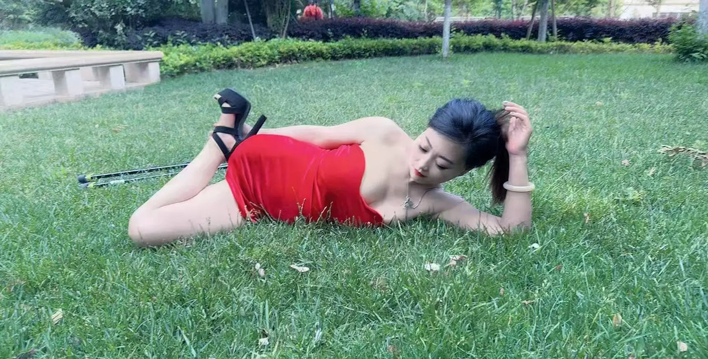 Emma: RHD Amputee Girl - Red strapless dress AmputeeClub