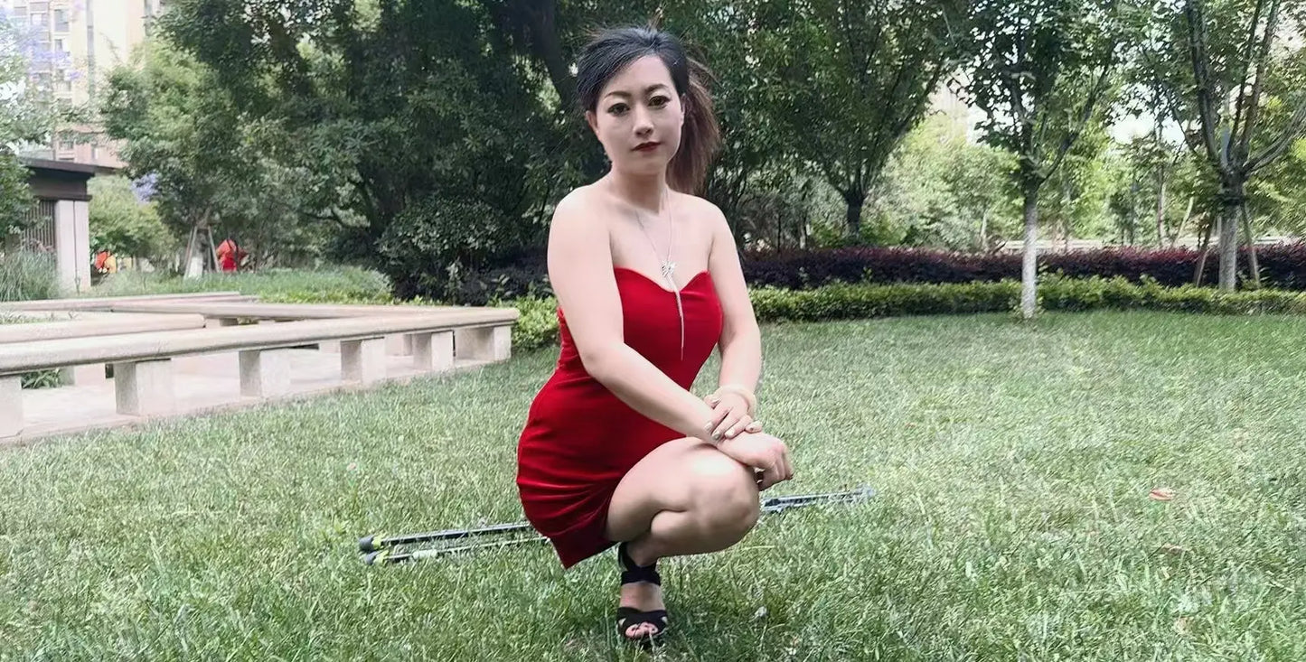 Emma: RHD Amputee Girl - Red strapless dress AmputeeClub