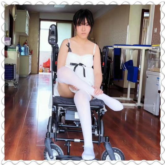 Mia: Paraplegic Girl - Wearing White Stockings in Wheelchair AmputeeClub