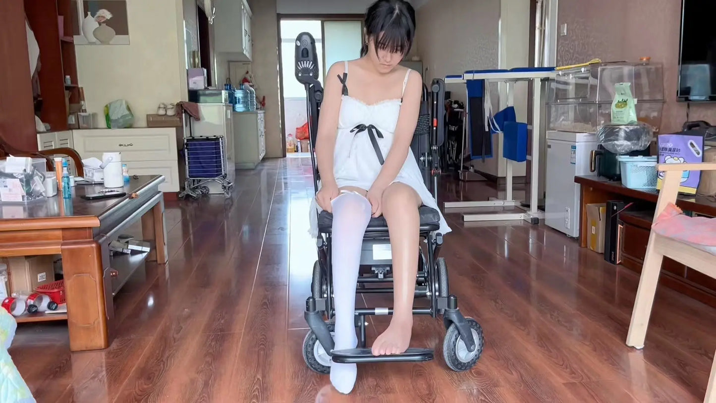 Mia: Paraplegic Girl - Wearing White Stockings in Wheelchair AmputeeClub