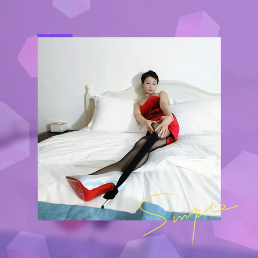 Ayla: Sak Amputee Girl - Red dress with black stockings AmputeeClub