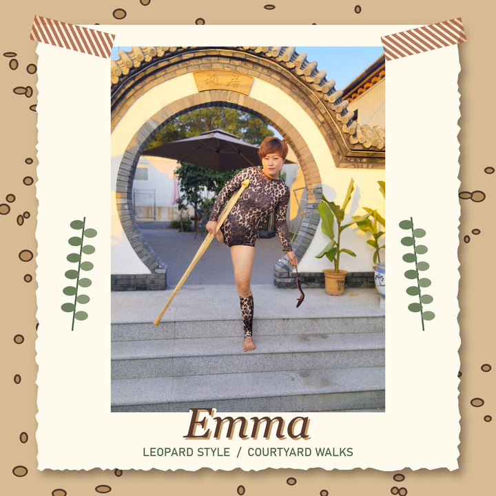 Emma: Shd Amputee Girl - Leopard-Print Style and Courtyard Walks on Crutches