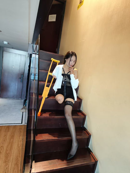 Abby: Ooe Amputee Girl - High Heels and Stockings - AmputeeClub