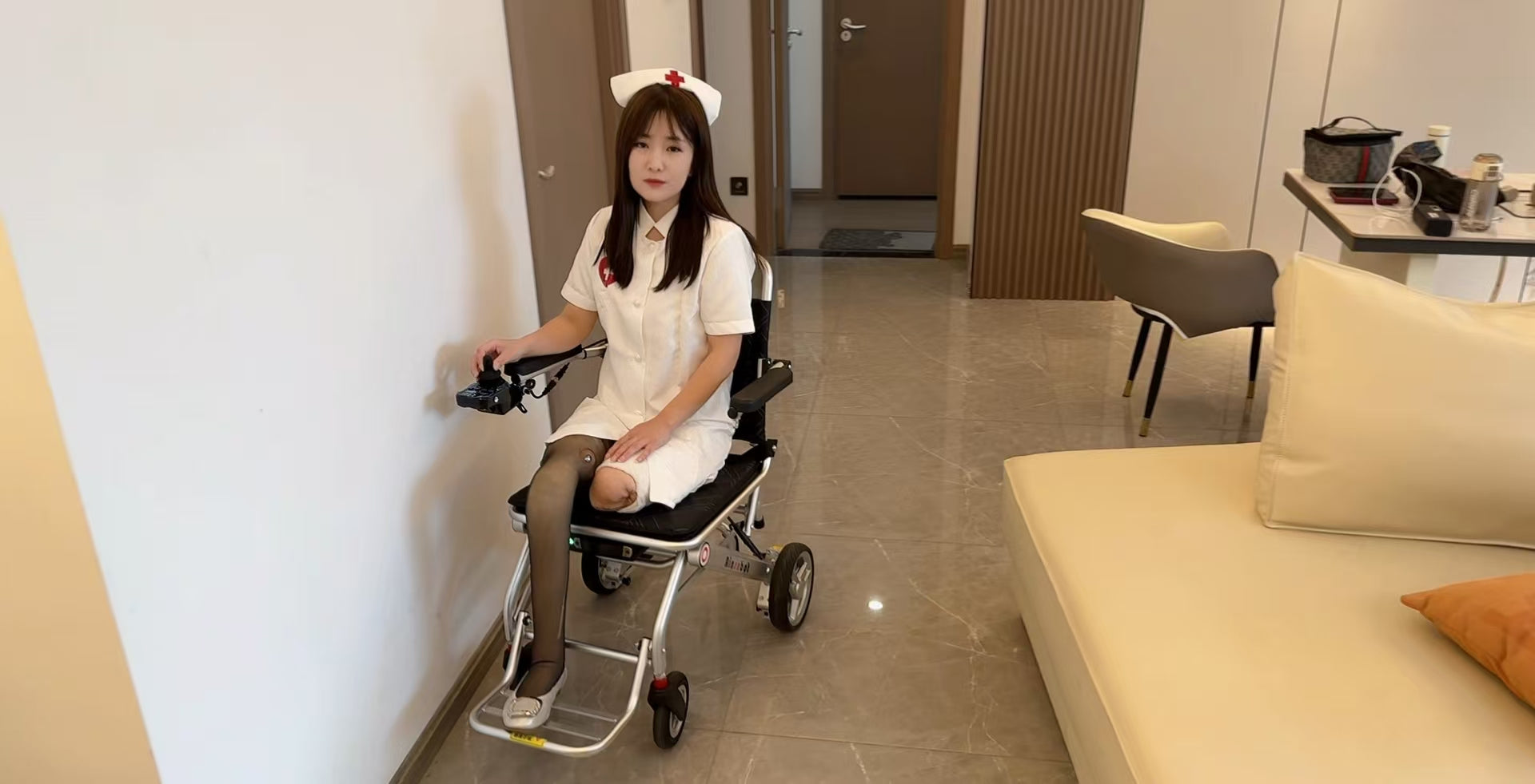 Sally: Dak Amputee Girl-cosplay White Nurse Costume - AmputeeClub