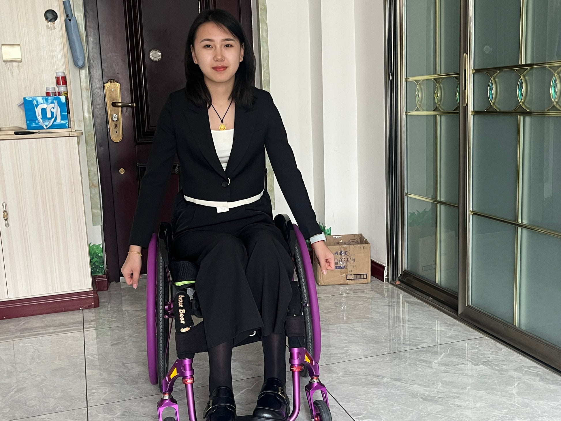 Zoe: The Paraplegic Girl - Wearing black stockings for a leg massage