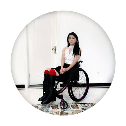 Belle: Paraplegic girl in knee-high boots and red stockings