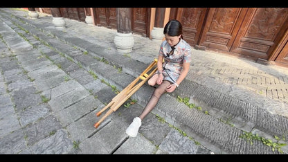 Amy: Sak Amputee Girl — Playing on crutches and wearing black stockings