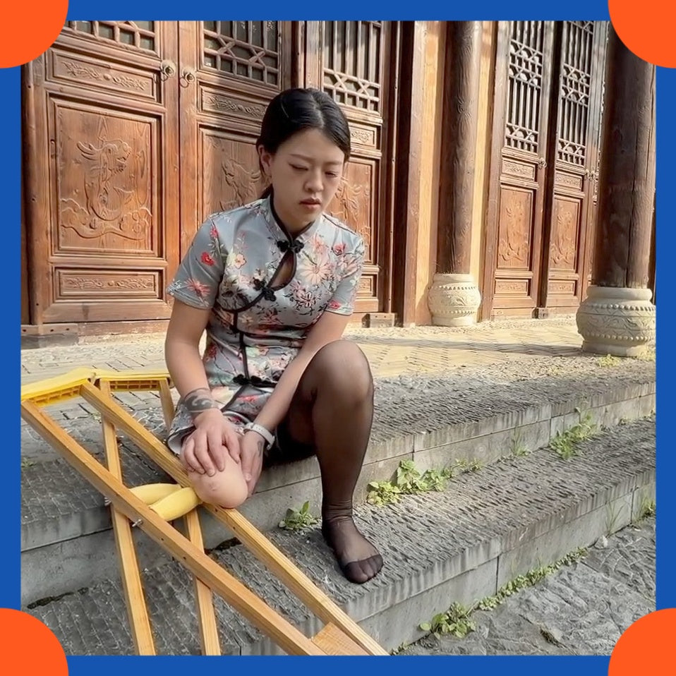 Amy: Sak Amputee Girl — Playing on crutches and wearing black stockings