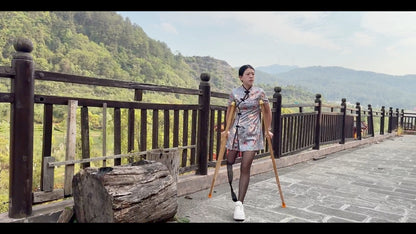 Amy: Sak Amputee Girl — Playing on crutches and wearing black stockings