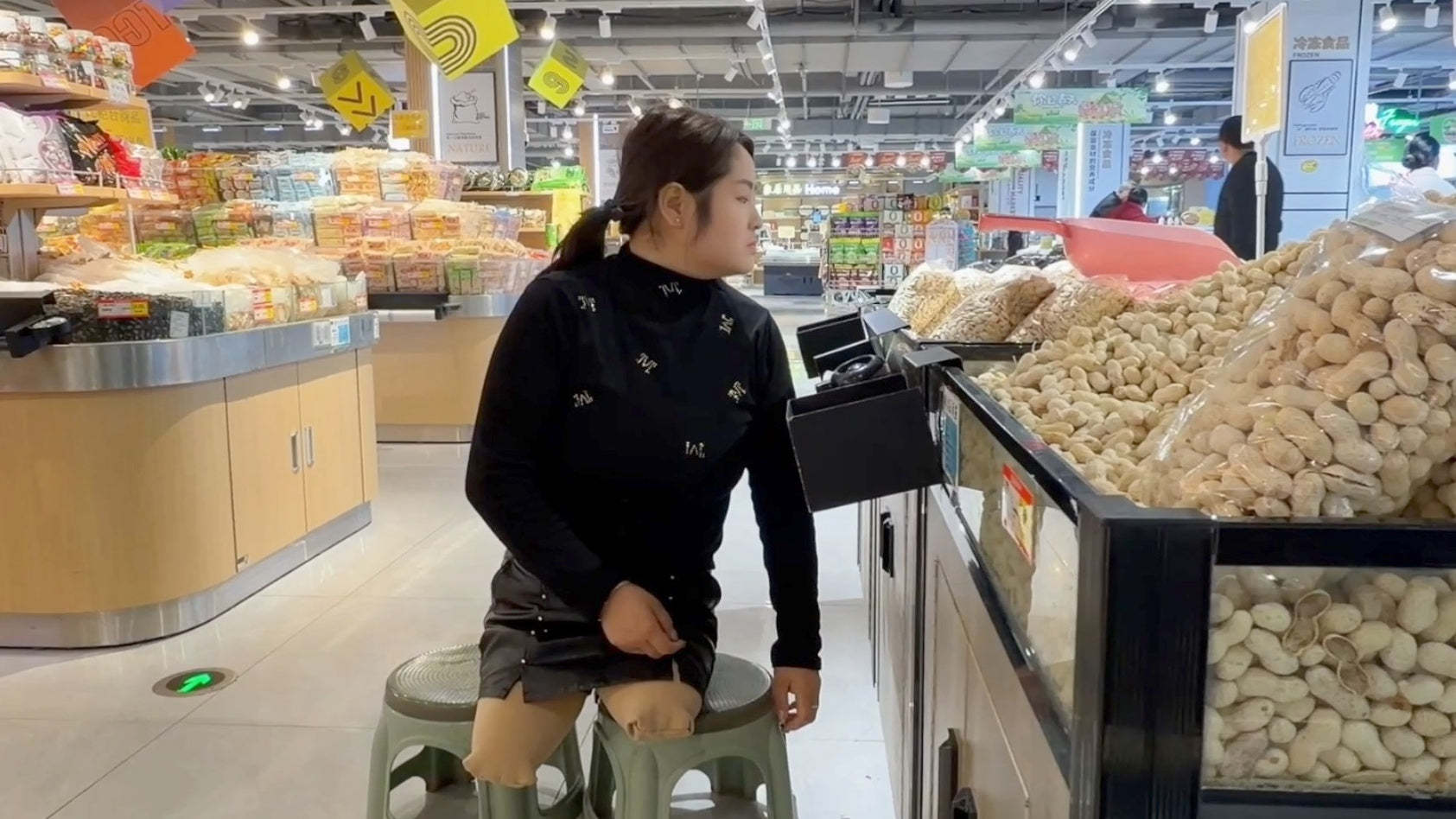Tina, an Amputee Girl - Assisted Walking to the Supermarket