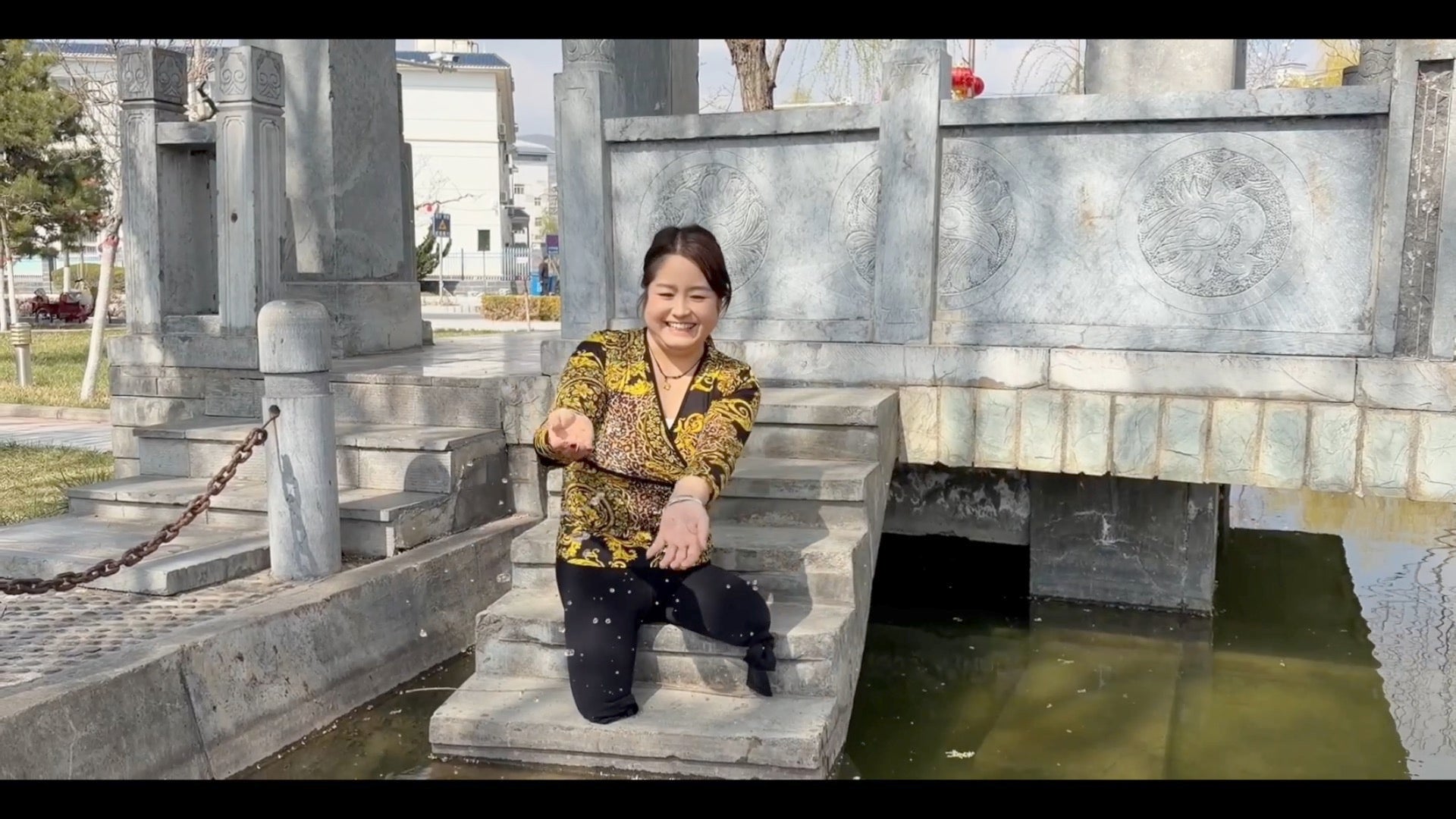 Tina, an Amputee Girl - Walking in the Park Using Her Amputated Limb