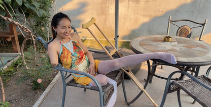 Abby: Ooe, the Amputee Girl - Courtyard Strolls in a Yellow Dress