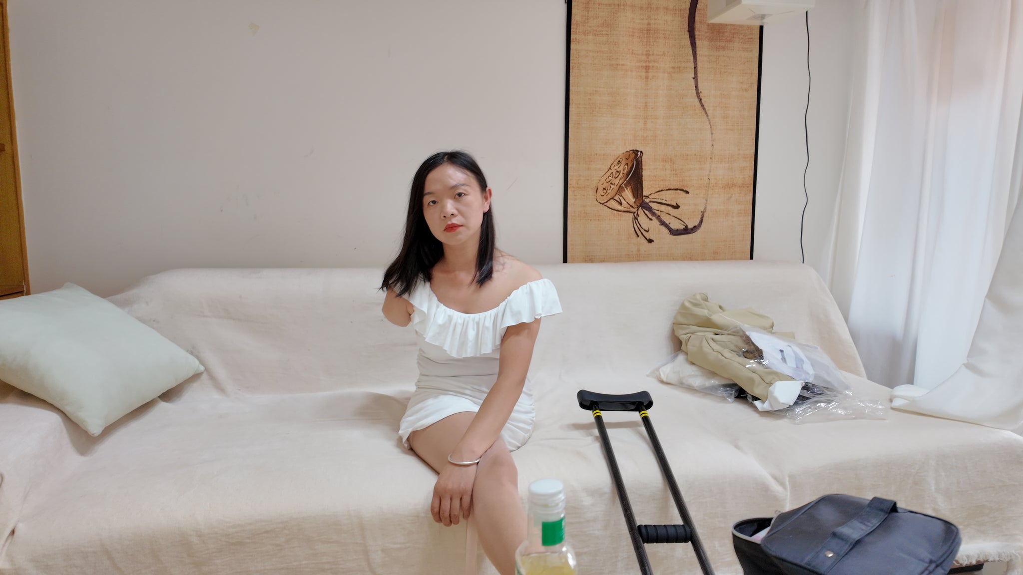 Mila The Ooe Amputee Girl - Carrying Cane, Nude Stockings, and High Heels