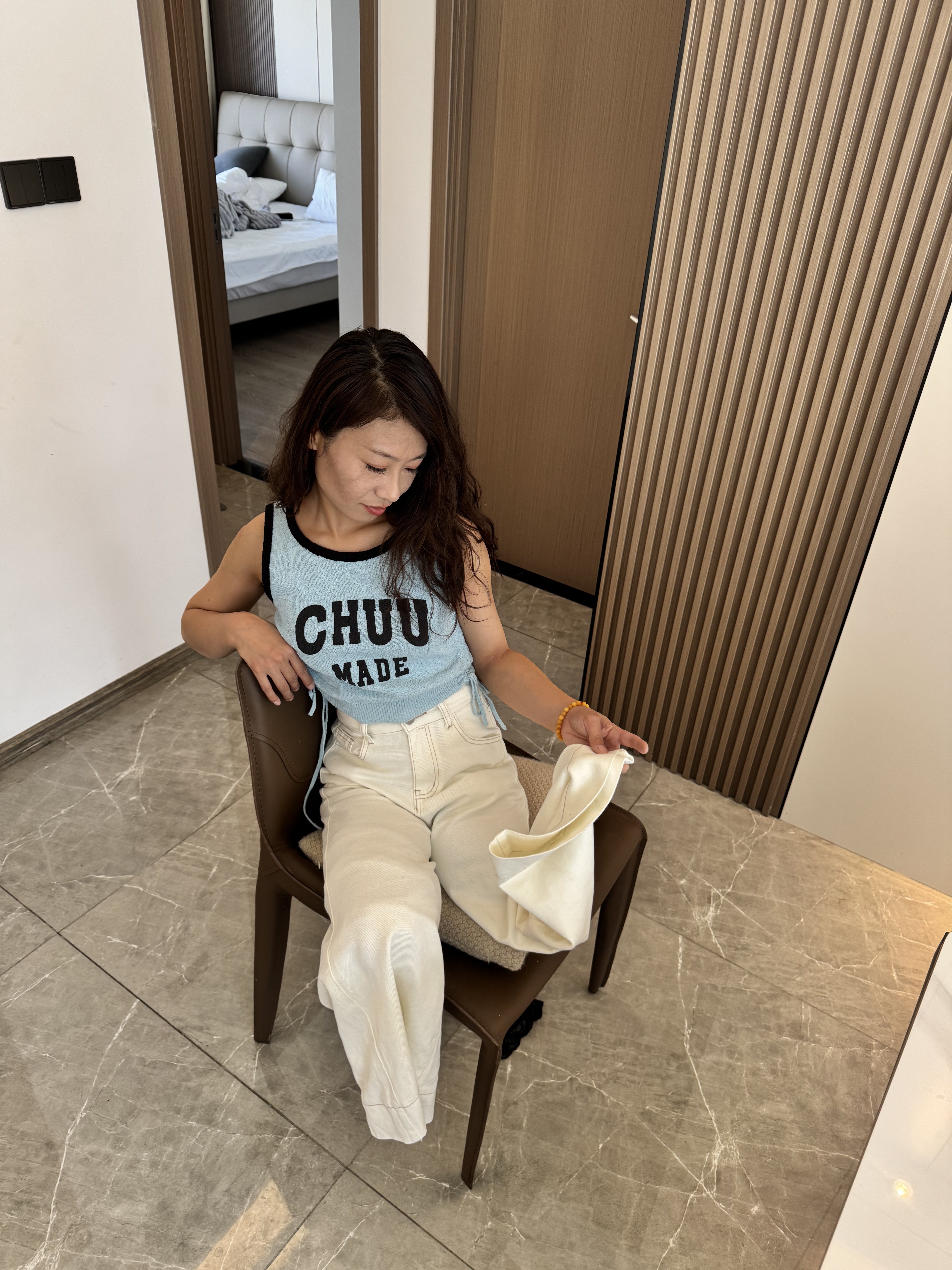 Ayla: Sak Amputee Girl disguised as DBK, gliding on a mat in stockings.