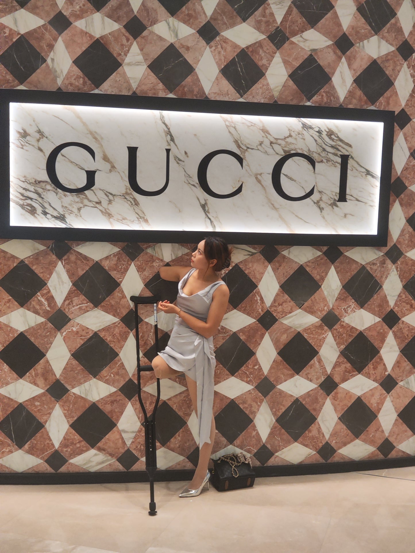 Abby: Ooe Amputee Girl Strolling the Streets in High Heels with a Cane