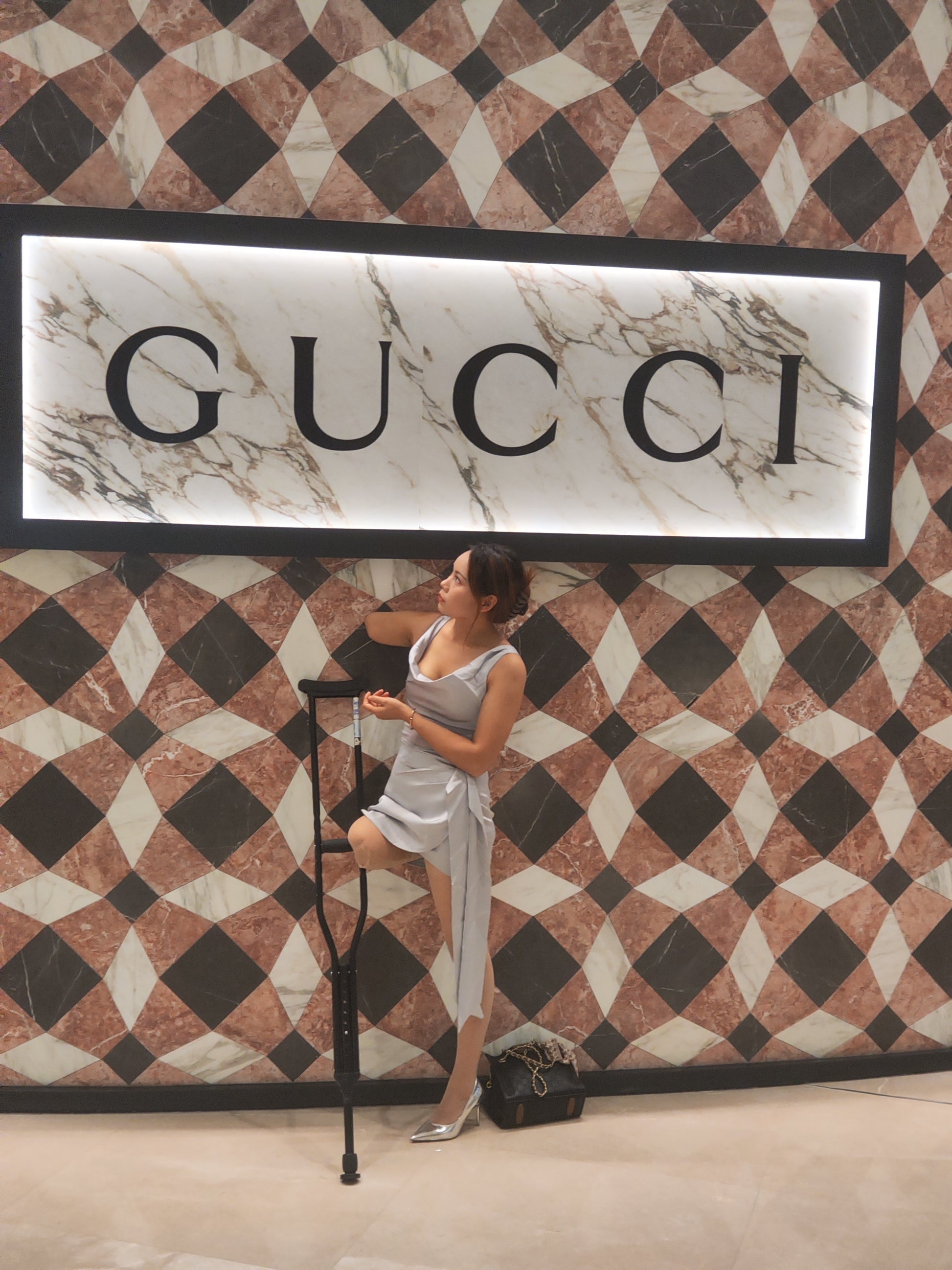 Abby: Ooe Amputee Girl Strolling the Streets in High Heels with a Cane