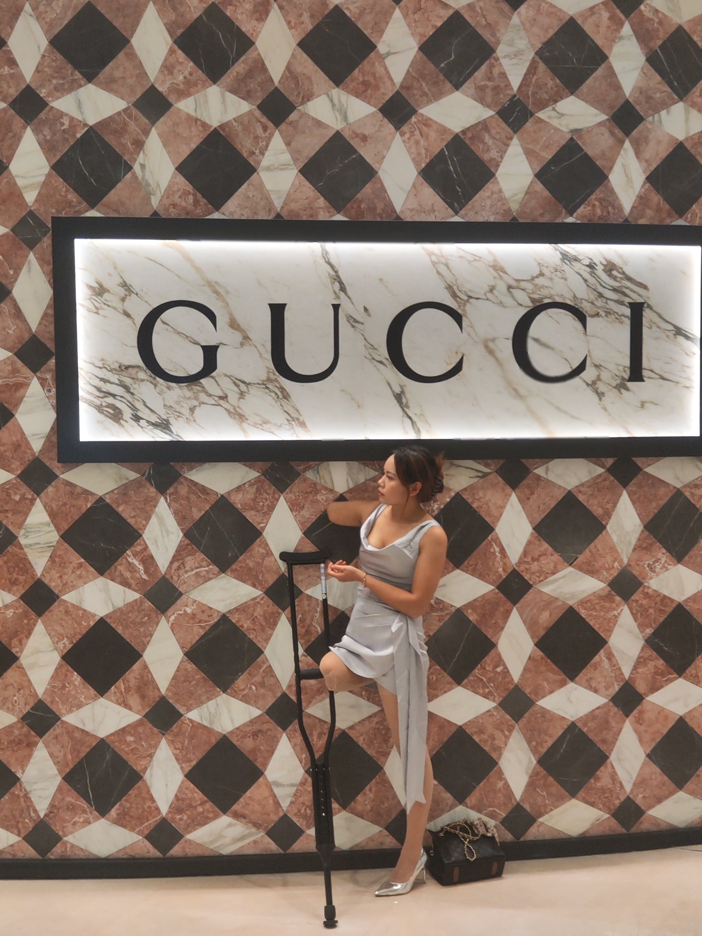 Abby: Ooe Amputee Girl Strolling the Streets in High Heels with a Cane