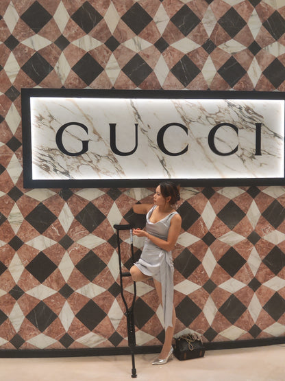 Abby: Ooe Amputee Girl Strolling the Streets in High Heels with a Cane