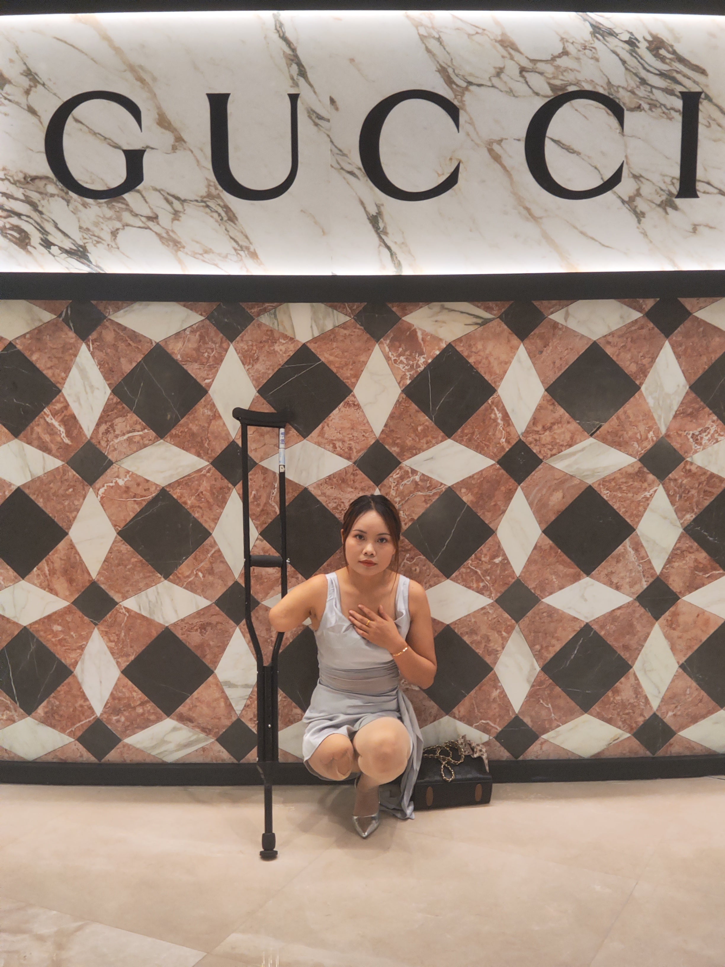 Abby: Ooe Amputee Girl Strolling the Streets in High Heels with a Cane