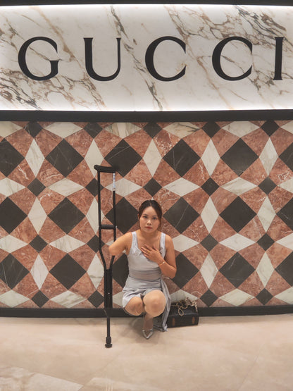 Abby: Ooe Amputee Girl Strolling the Streets in High Heels with a Cane