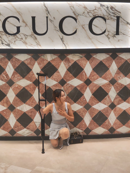 Abby: Ooe Amputee Girl Strolling the Streets in High Heels with a Cane