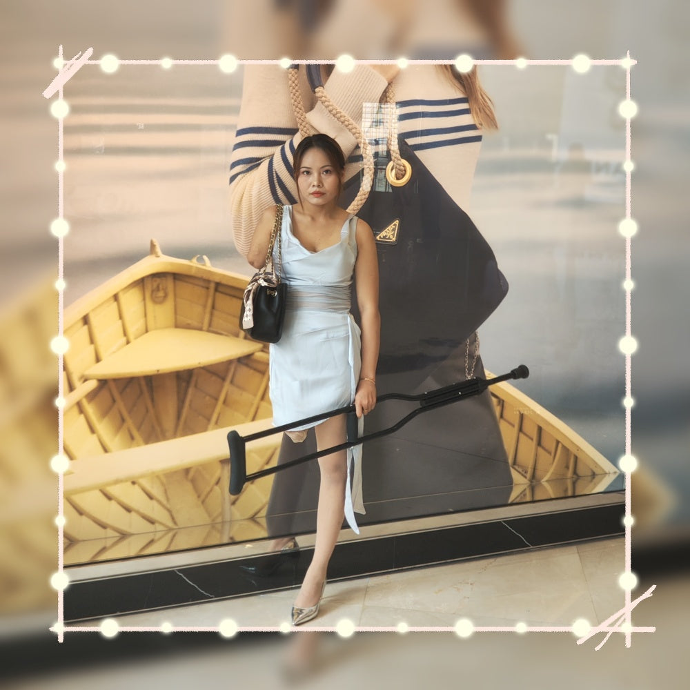 Abby: Ooe Amputee Girl Strolling the Streets in High Heels with a Cane