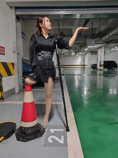 Abby Ooe, the Amputee Girl - Practicing walking with crutches in the underground parking garage