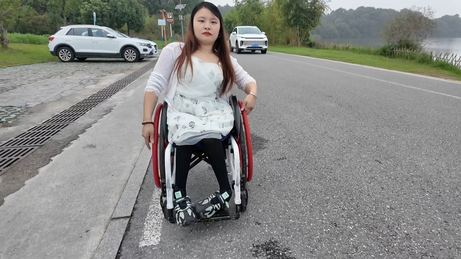 Shera: Paraplegic Girl - Yoga on the Park Lawn