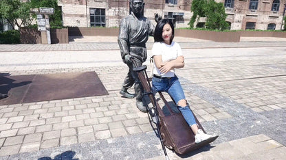 Emma: Shd Amputee Girl, graceful steps, walking alone in the city