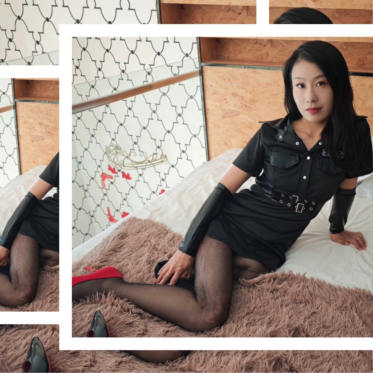 Ayla: Sak Amputee Girl - Black leather boots and black stockings