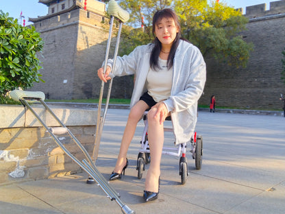 Rose, a girl with polio, climbed the stairs wearing high heels and using crutches.