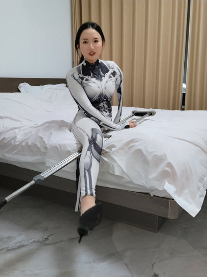 Beibei: OOE Amputee Girl cosplaying as a mechanical girl in an electric wheelchair.