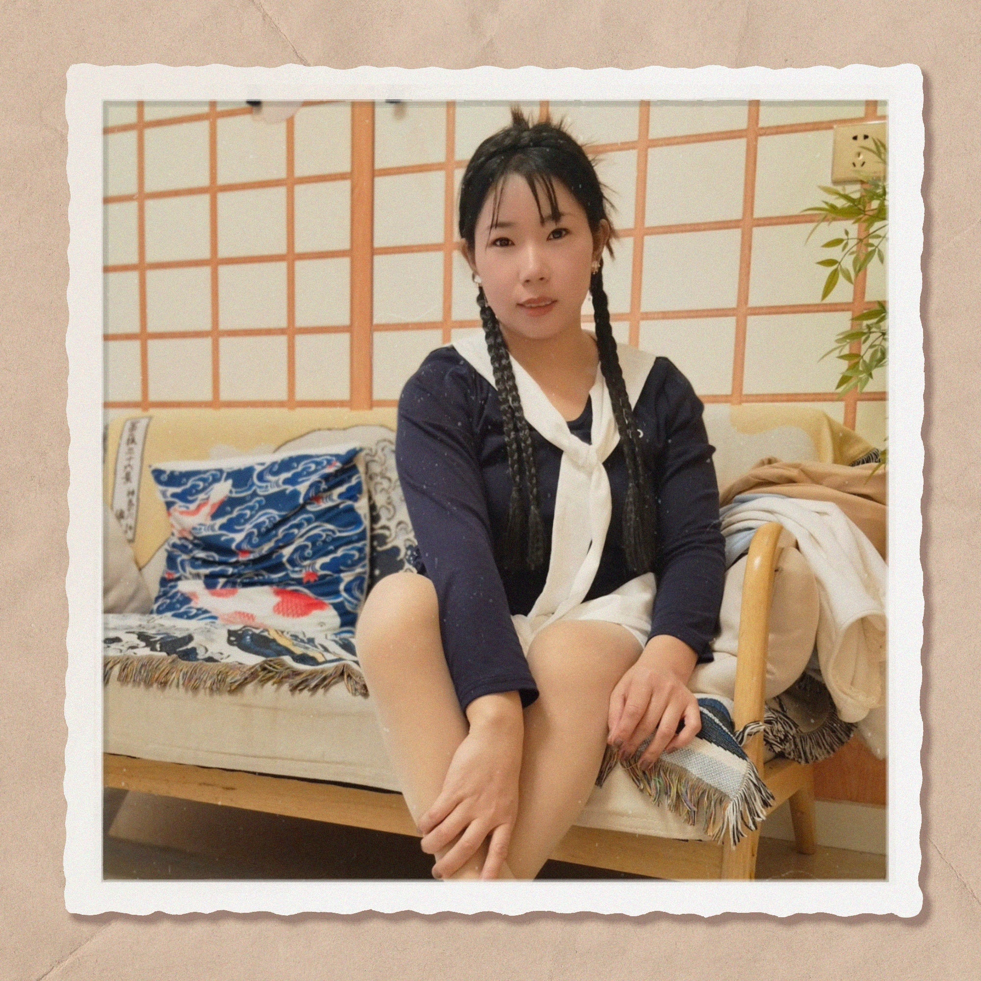 Twlia Polio girl's cane, flesh-colored stockings, and black high heels