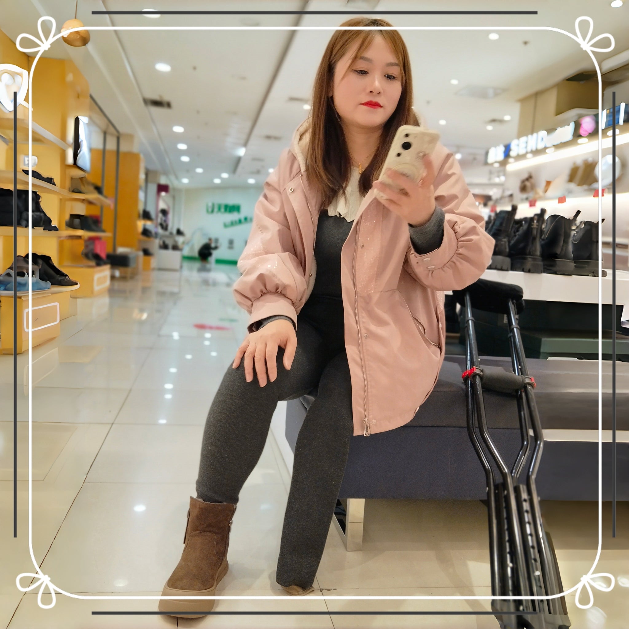 Grace, a sak girl, went shopping for shoes at the mall on crutches