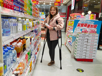 Grace, a sak girl, went shopping for shoes at the mall on crutches