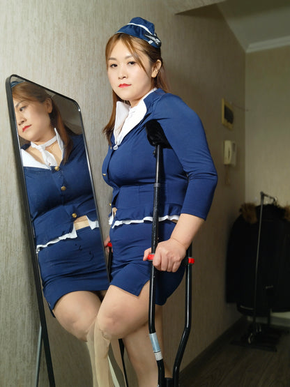 Grace: Sak Cosplaying in an airline stewardess uniform