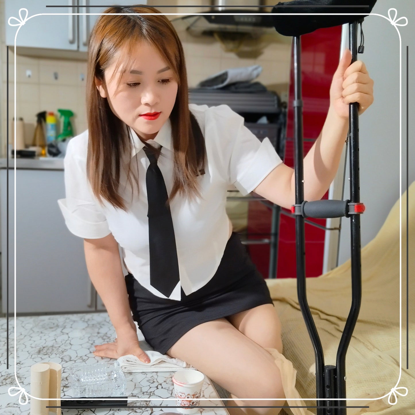 Grace, A Sak Girl - Seductive sheer nude stockings and black bodycon skirt