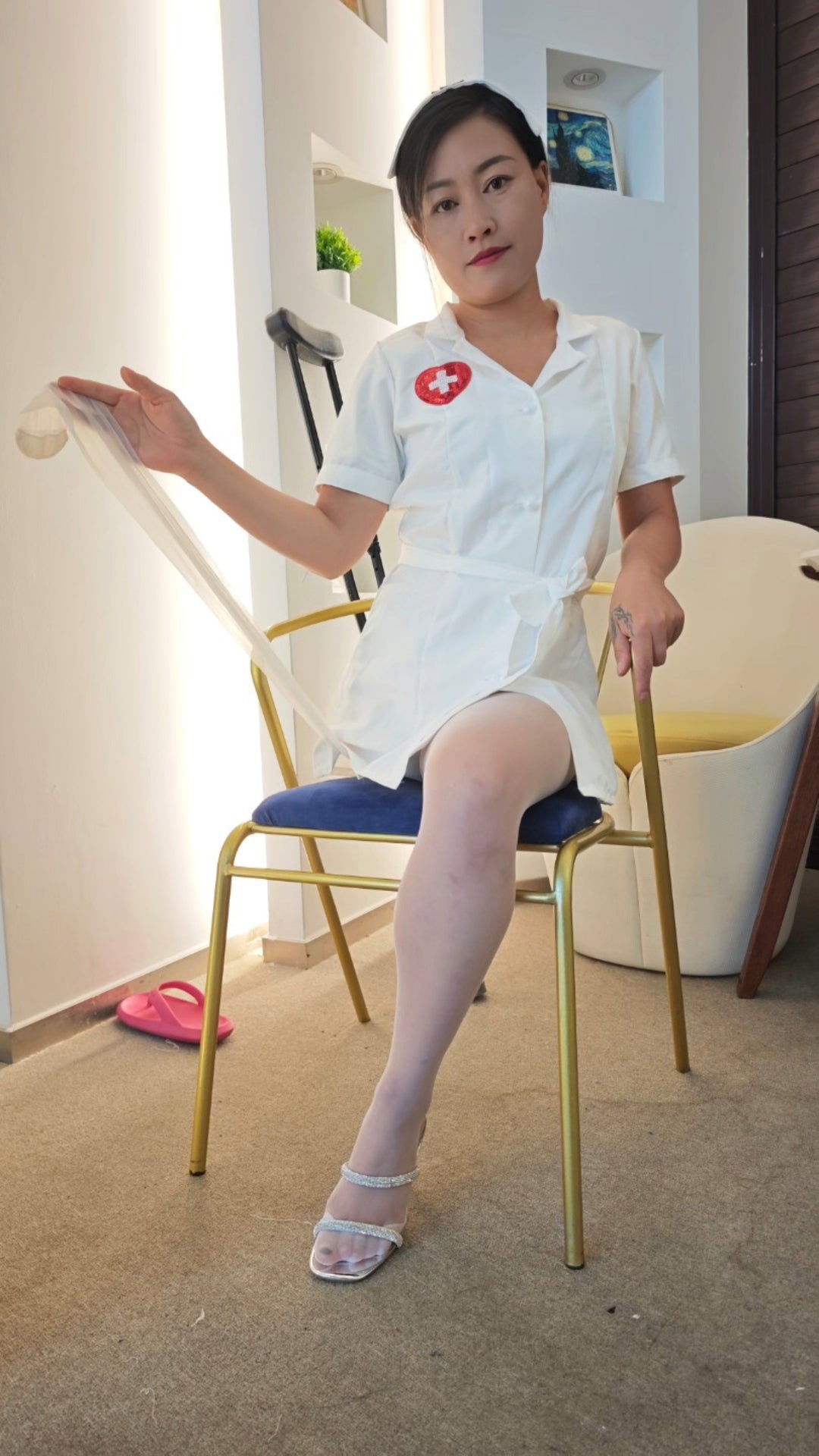 Emma: Shd Amputee Girl in nurse uniform and white stockings cosplay