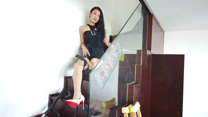 Ayla: Sak Amputee Girl wearing stockings plays at an amusement park