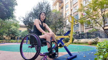 Belle: Paraplegic girl, wearing sexy outfits while exercising outdoors